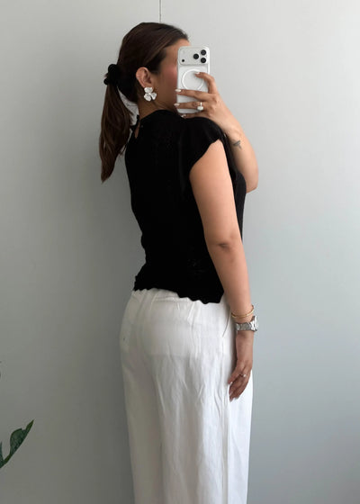 Size S-M, Black High Neck Textured Top - Closet by Payal