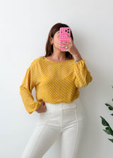 Size S-M Mustard Polka Dot Blouse