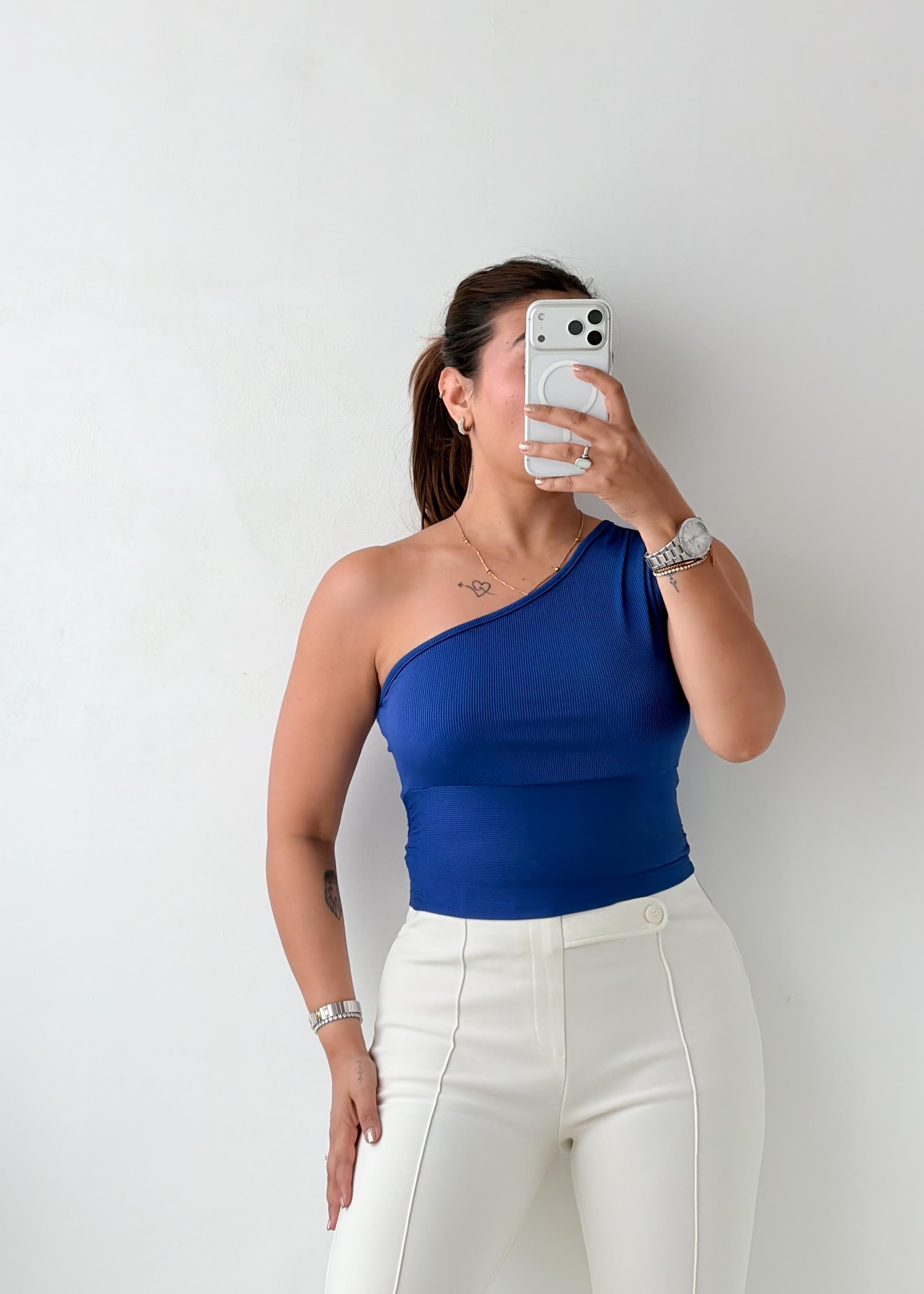Size S-M Royal Blue One Shoulder Top