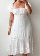 Size S-M White Puff Sleeve Midi Dress