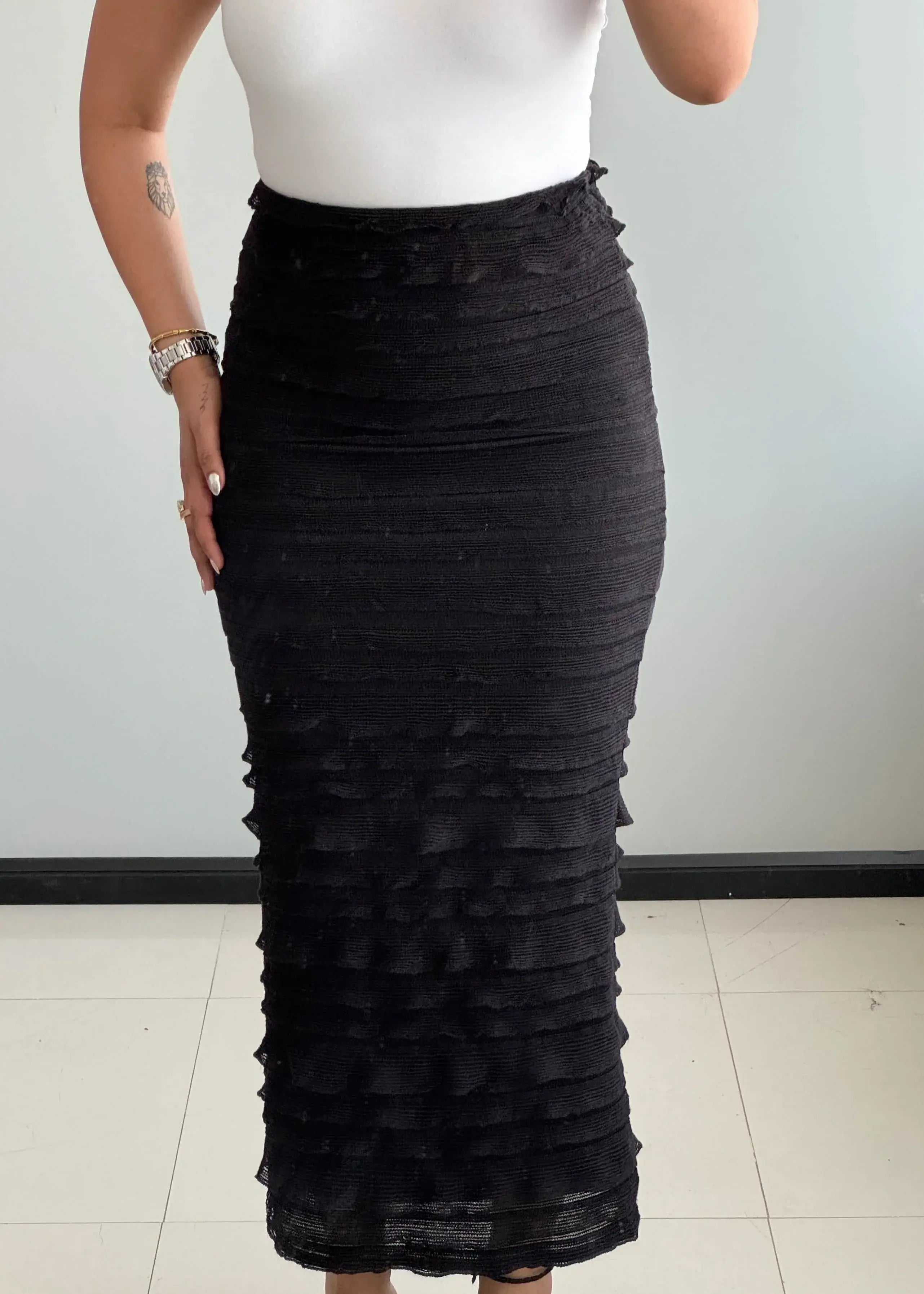 Waist : 26-28, Black Mesh Long skirt with Lining inside - Closet by Payal