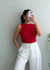 Size S-M, Red Sleeveless Ribbed Top - Closet by Payal