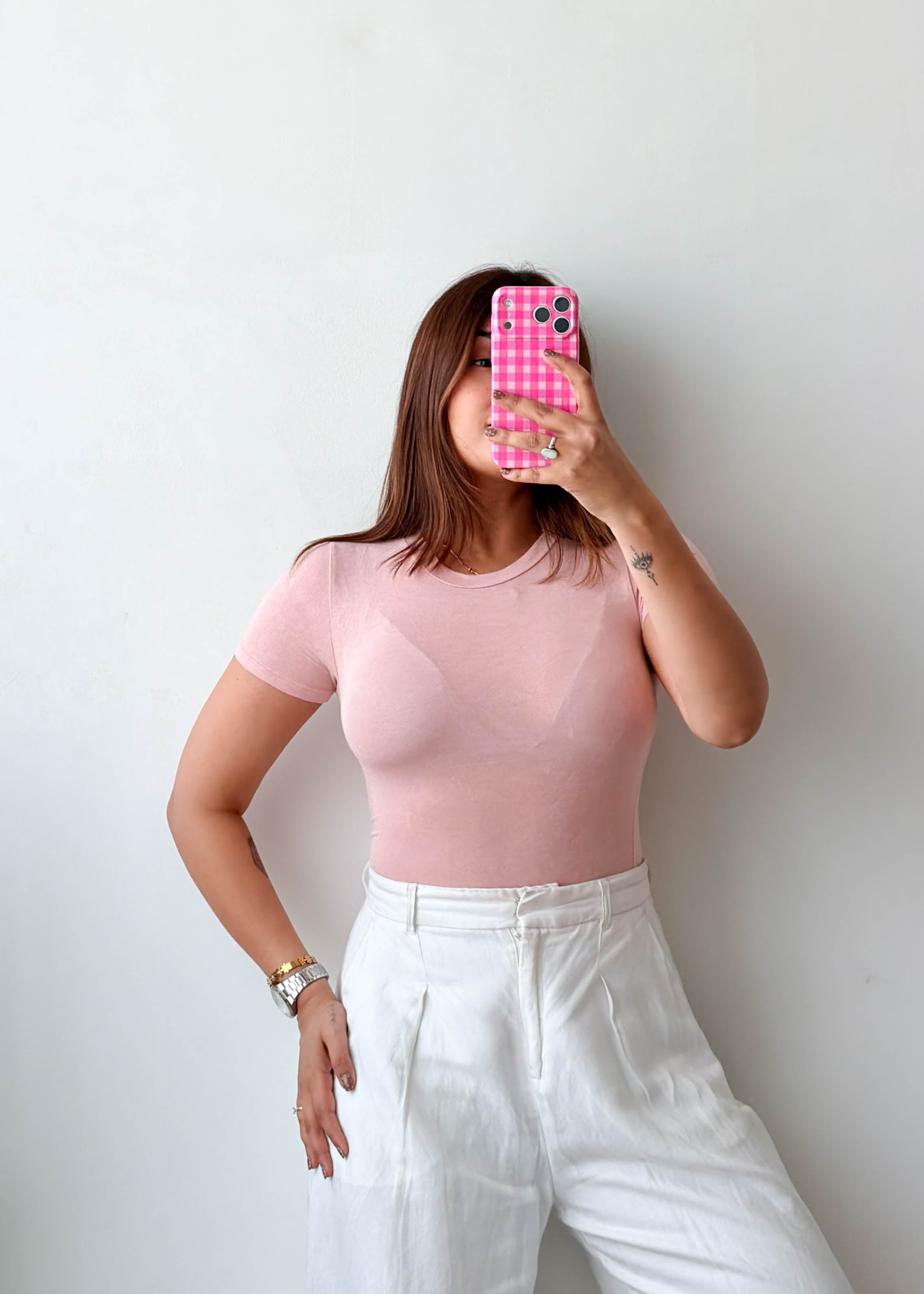 Size XS-S Blush Pink Crew Neck Bodysuit