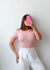 Size XS-S Blush Pink Crew Neck Bodysuit