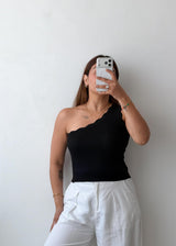 Size S-M Black One Shoulder Ribbed Top