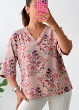 Size S-M Blush Floral V-Neck Top