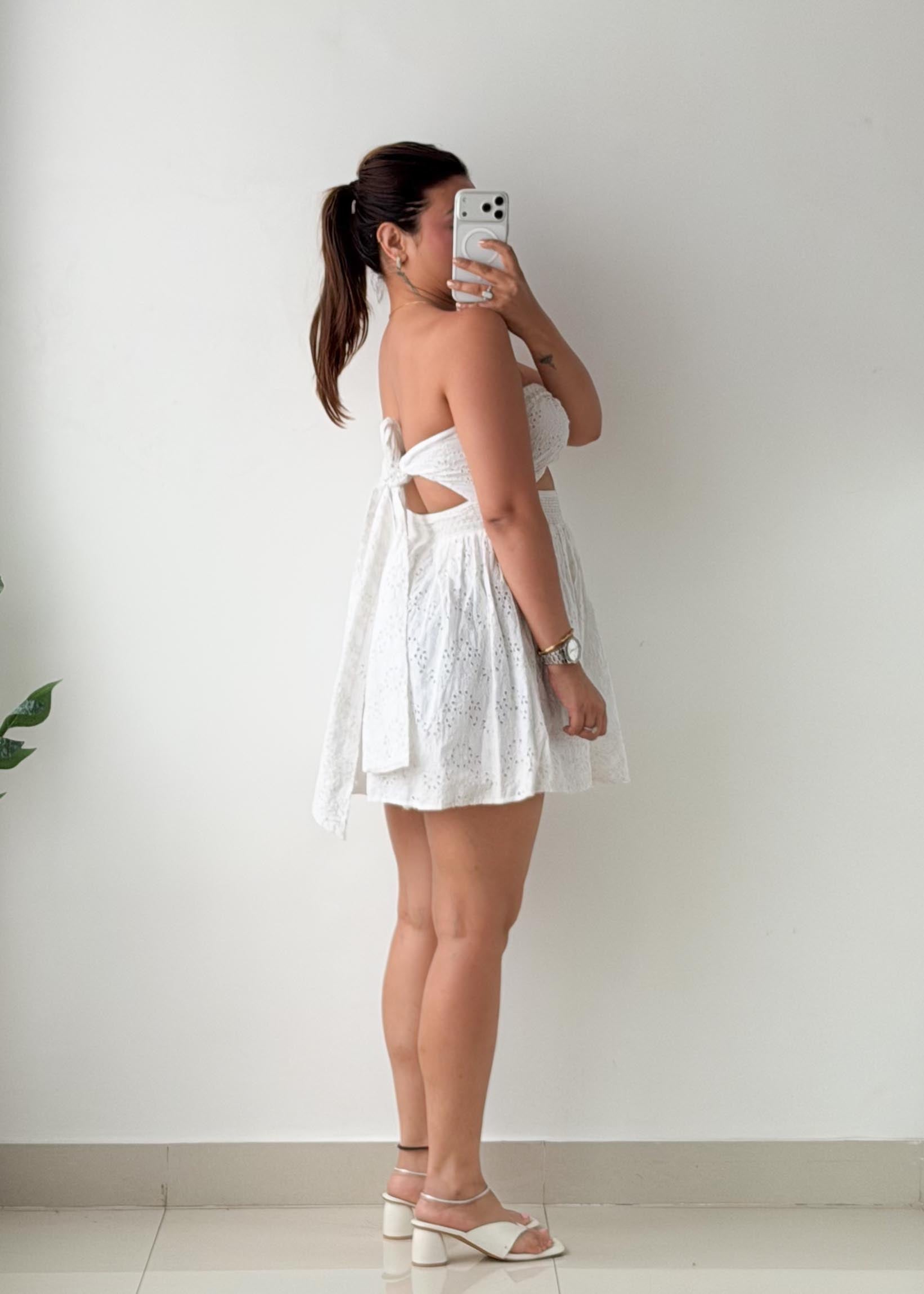 Size XS-M White Eyelet Cut-Out Mini Dress