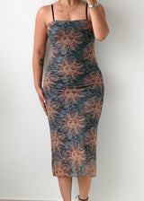 Size S-M Printed Bodycon Midi Dress