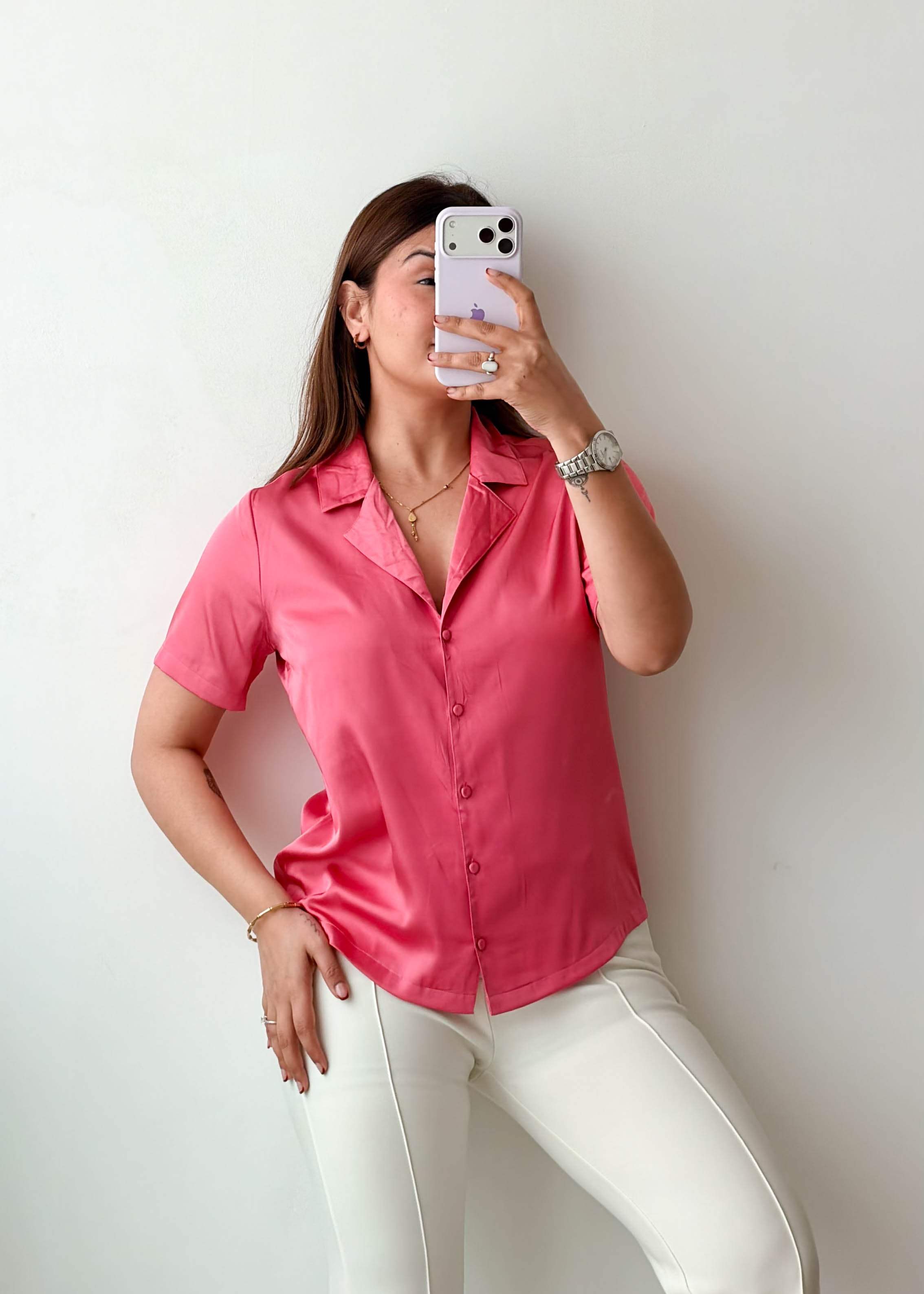 Size S-M Pink Satin Shirt Top