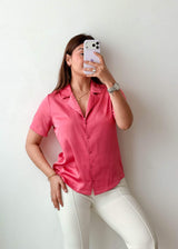 Size S-M Pink Satin Shirt Top