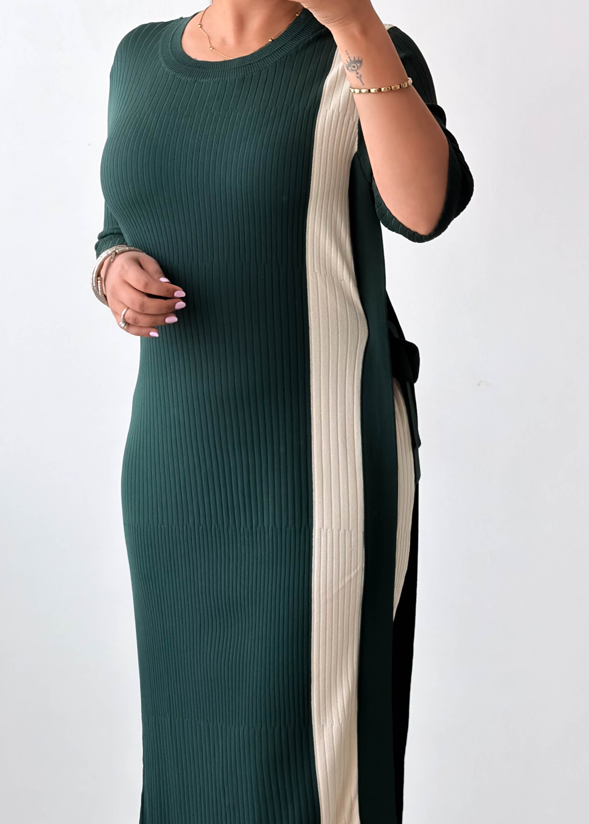 Size L-XL Emerald Green Ribbed Midi Dress