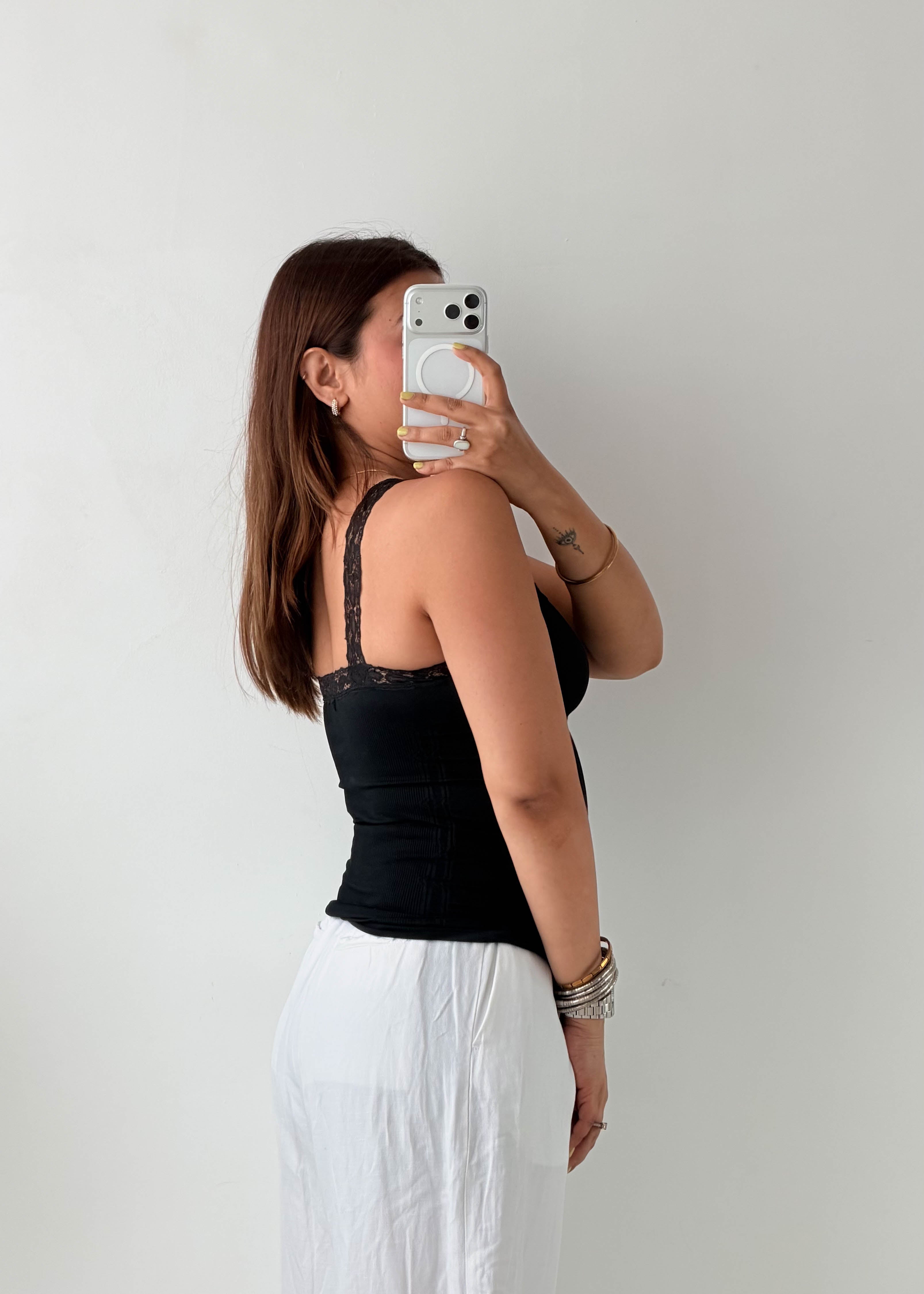 Size XS-S Black Lace Trim Tank Top