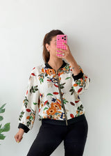 Size M-L White Floral Bomber Jacket