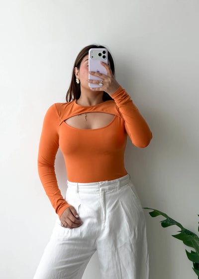 Size M-L, Orange Cut-Out Full Sleeve Bodysuit