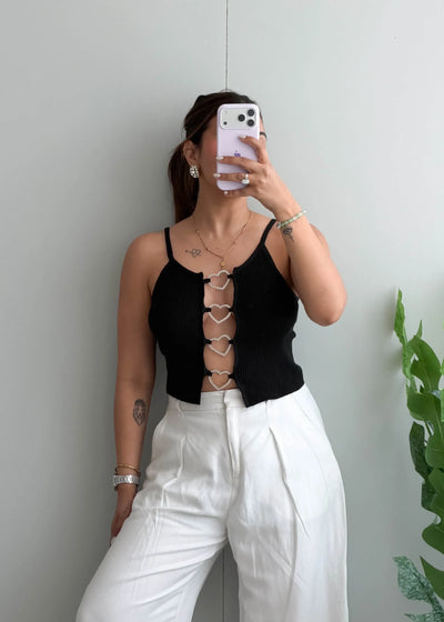 Size XS-S, Black Heart Detail Camisole Top - Closet by Payal