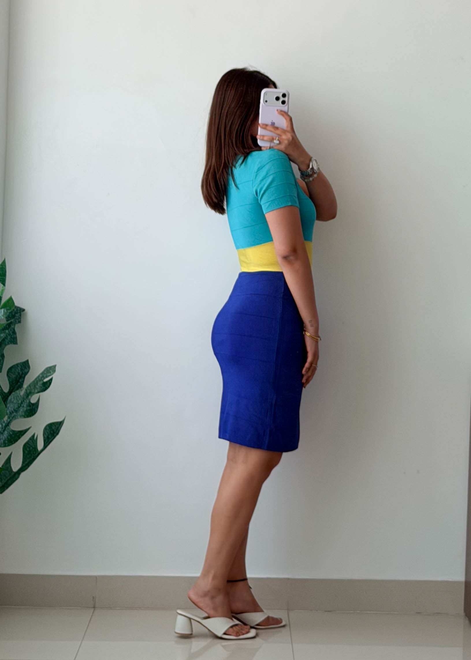 Size S-M Colorblock Ribbed Bodycon Midi Dress