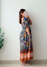Size S-M-L Multicolor Boho Print Maxi Dress