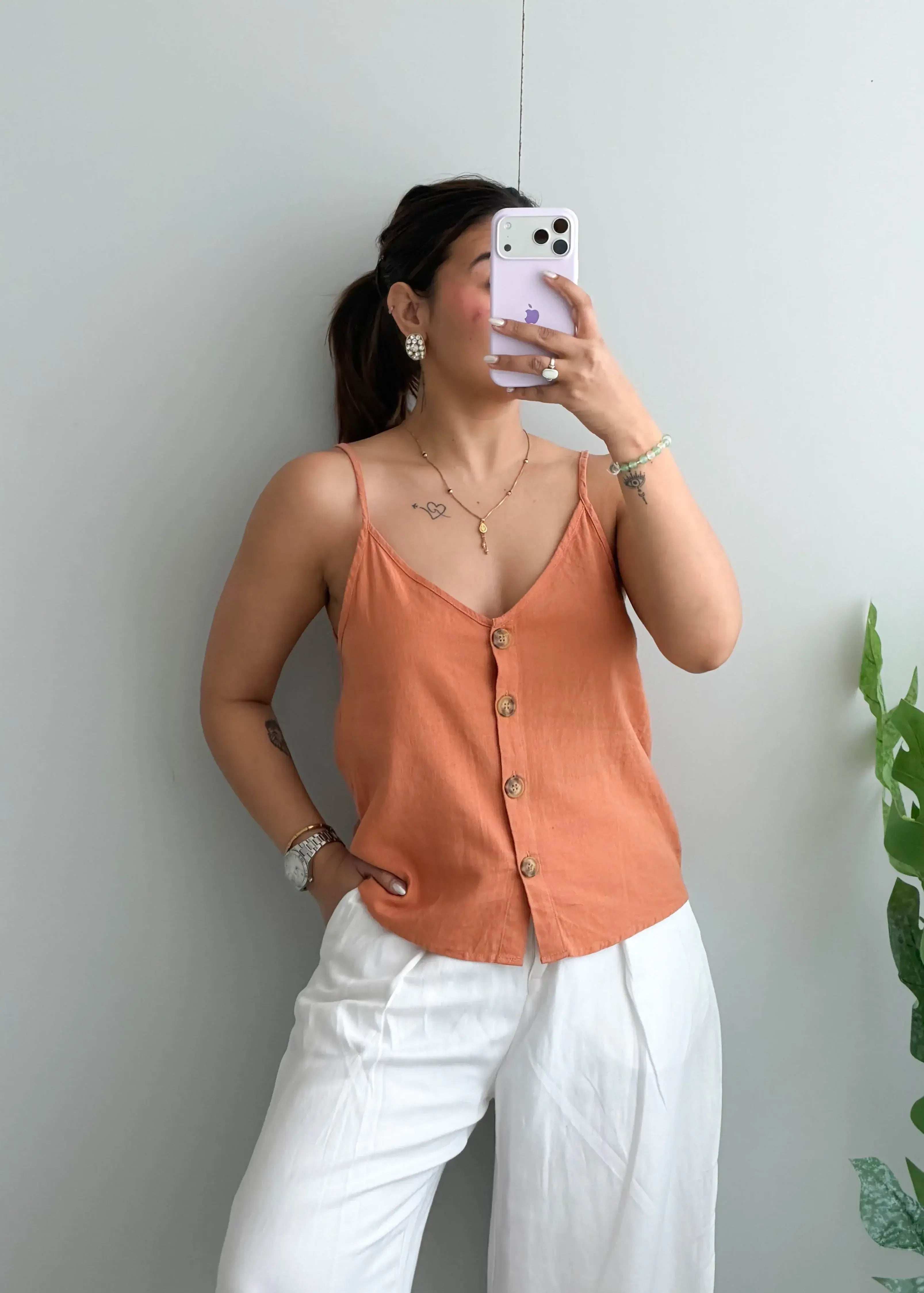 Size M, Rust Button-Down Cami Top - Closet by Payal