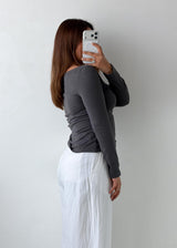 Size M-L Charcoal Asymmetrical Long Sleeve Top