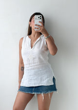 Size S-M White Linen Sleeveless Tunic Top