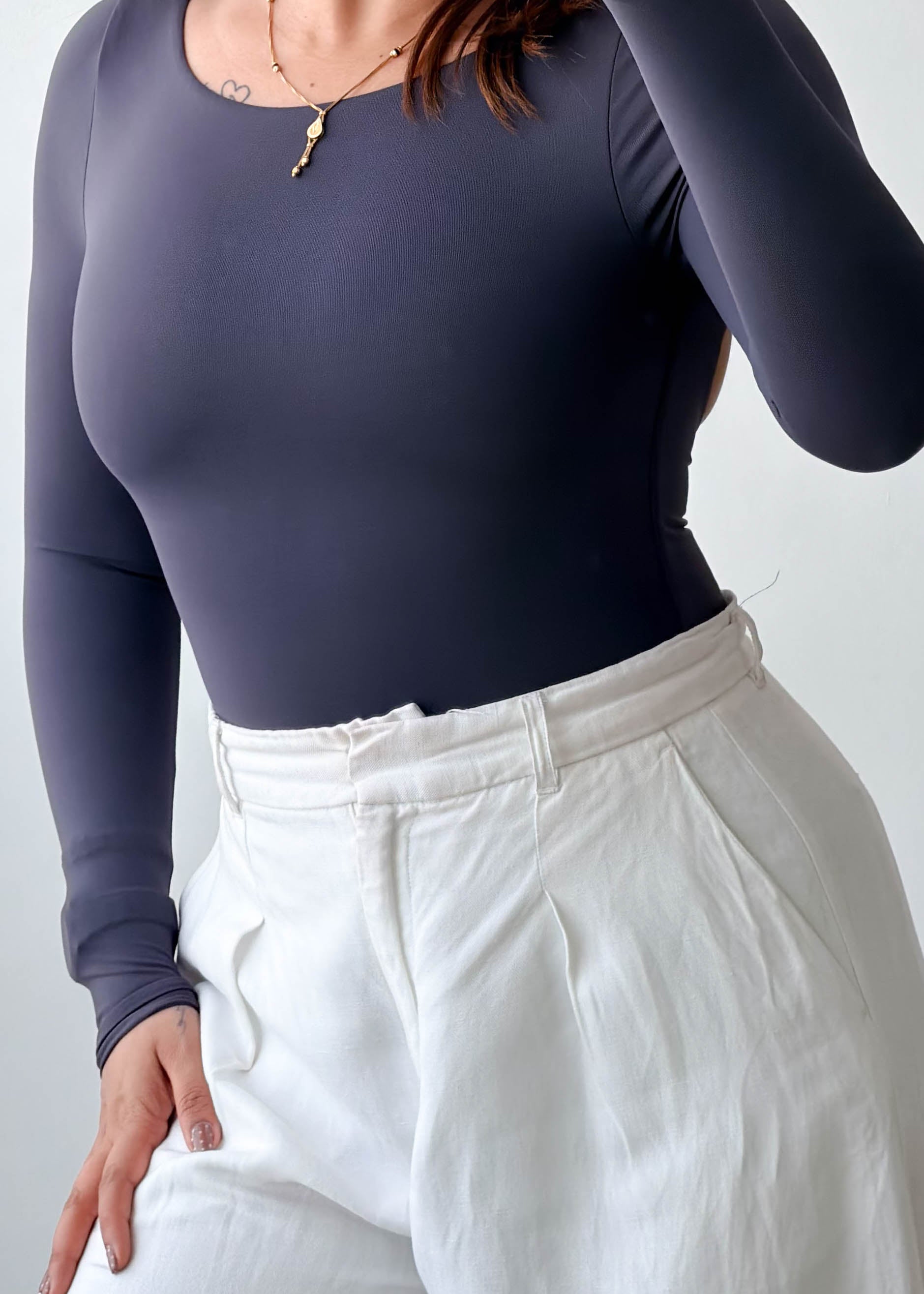 Size XS Slate Blue Long Sleeve Bodysuit