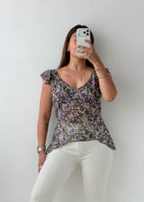 Size M-L Purple Floral Asymmetrical Top
