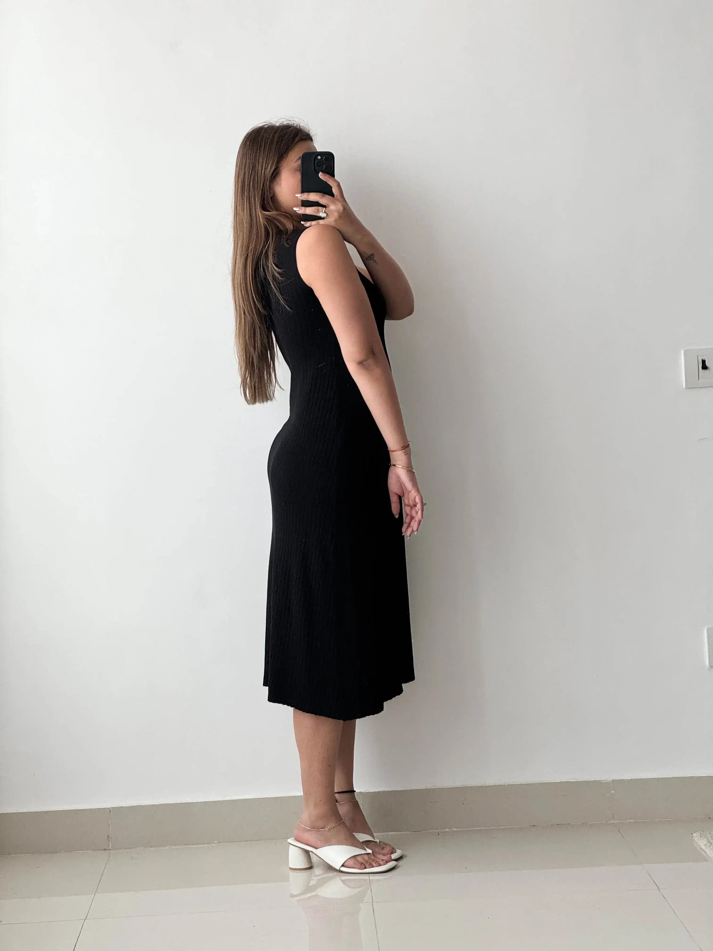 Size M-L, Black Flared Hem Sleeveless Dress