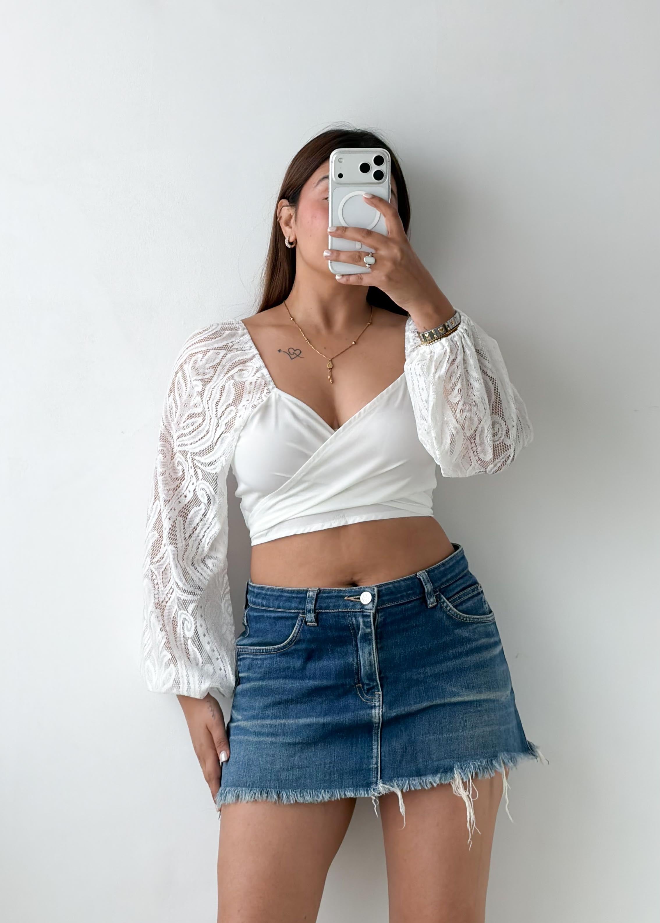 Size XS-S White Lace Wrap Crop Top