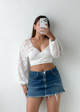 Size XS-S White Lace Wrap Crop Top