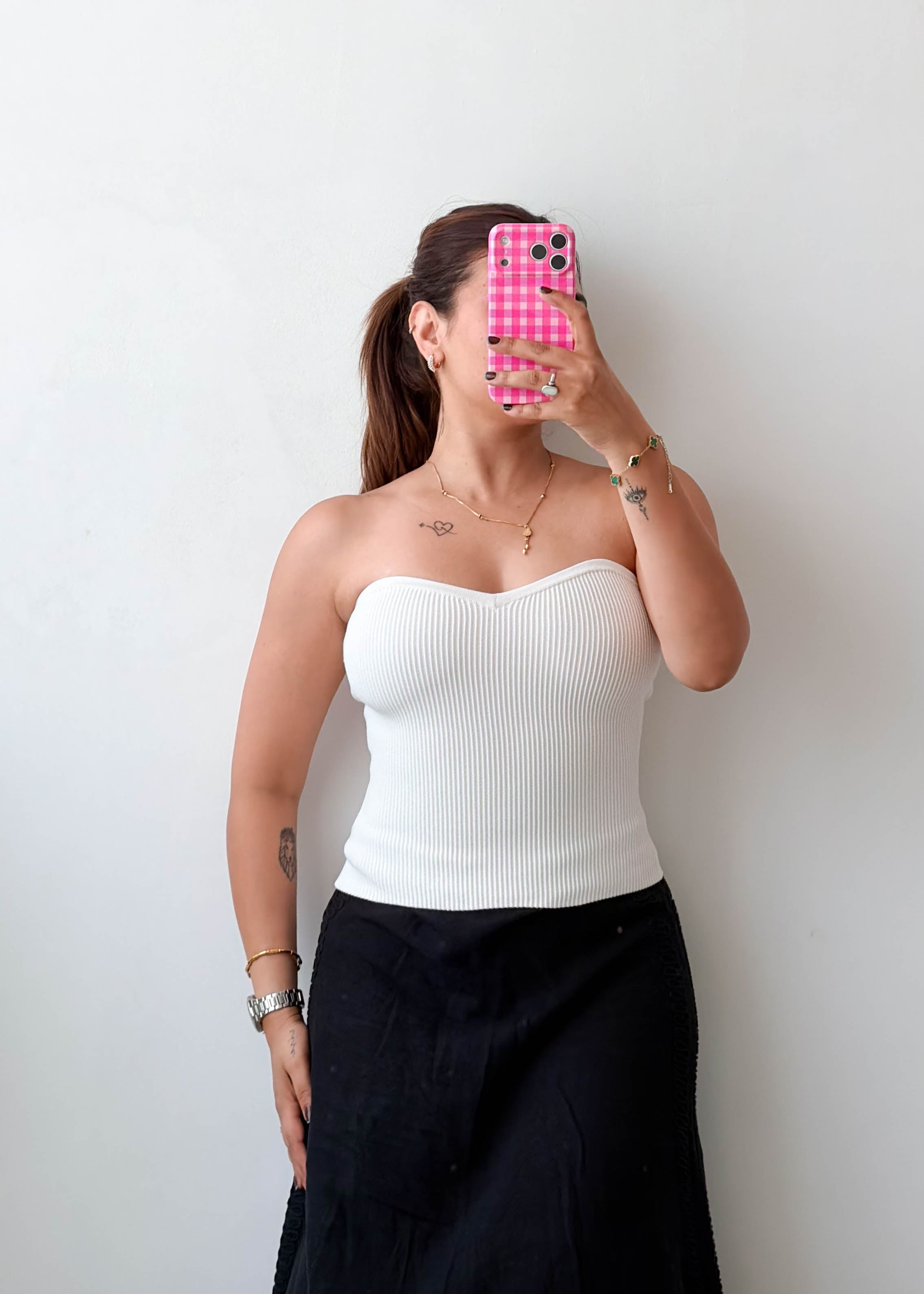 Size XS-S White Ribbed Sweetheart Tube Top
