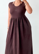 Size S-M Chocolate Henley Smocked Maxi Dress