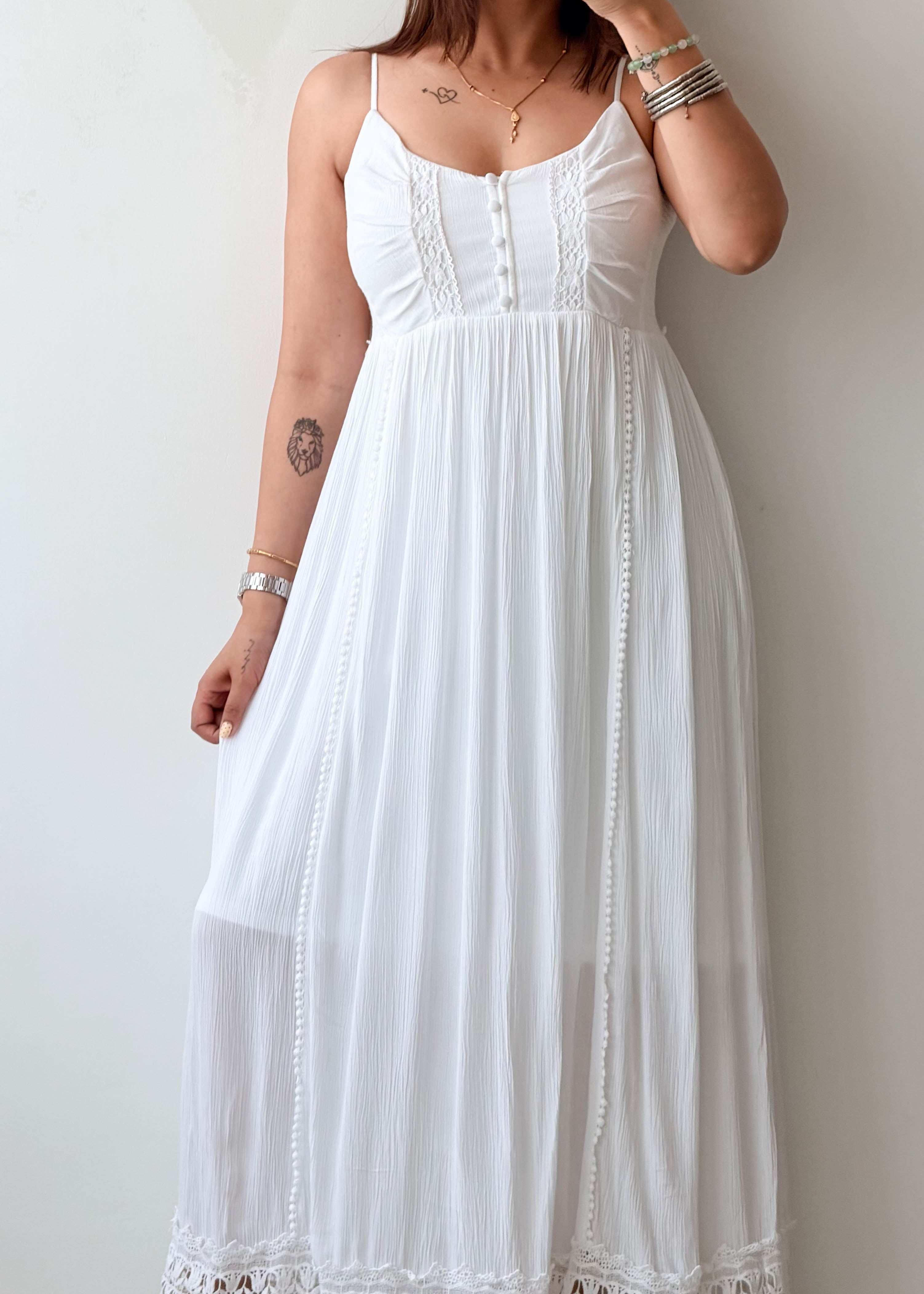 Size S-M White Lace Panel Maxi Dress With Lining