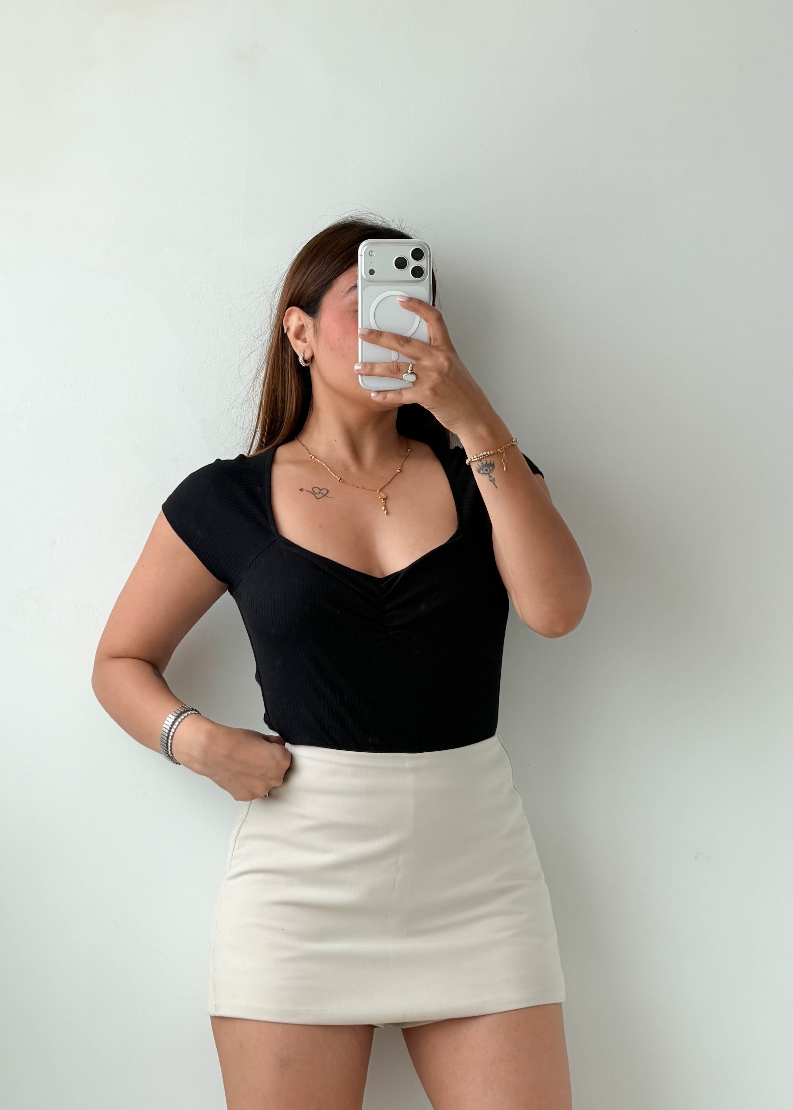 Size L-XL Black Ruched Neck Bodysuit