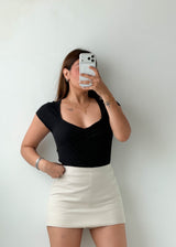 Size L-XL Black Ruched Neck Bodysuit