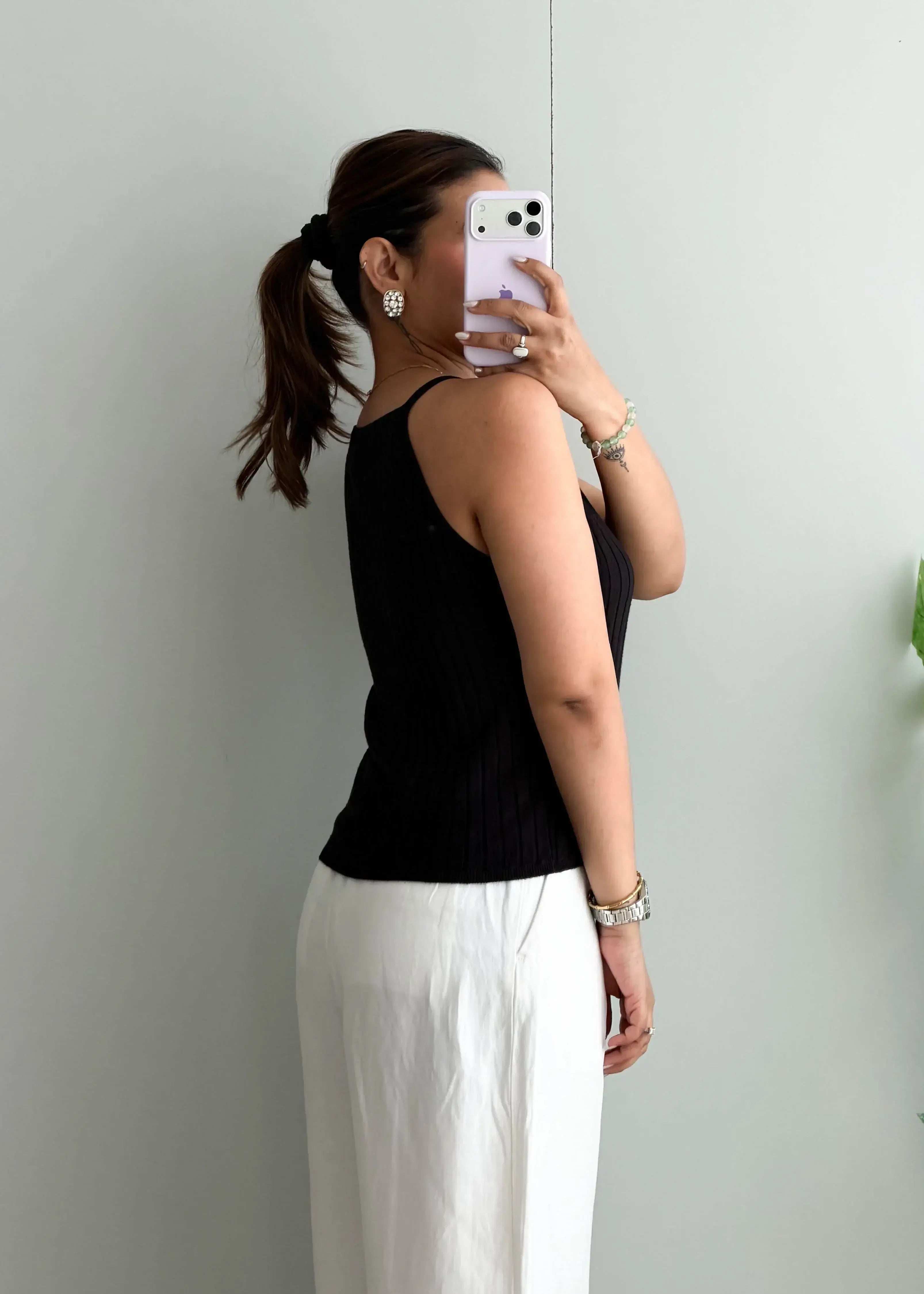 Size L-XL, Black Ribbed Sleeveless Top - Closet by Payal