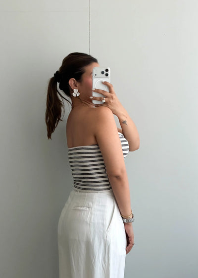 Size S-M, Black & White Stripe Strapless Crop Top - Closet by Payal