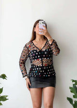 Size S-M, Multicolor Sequin Mesh Top
