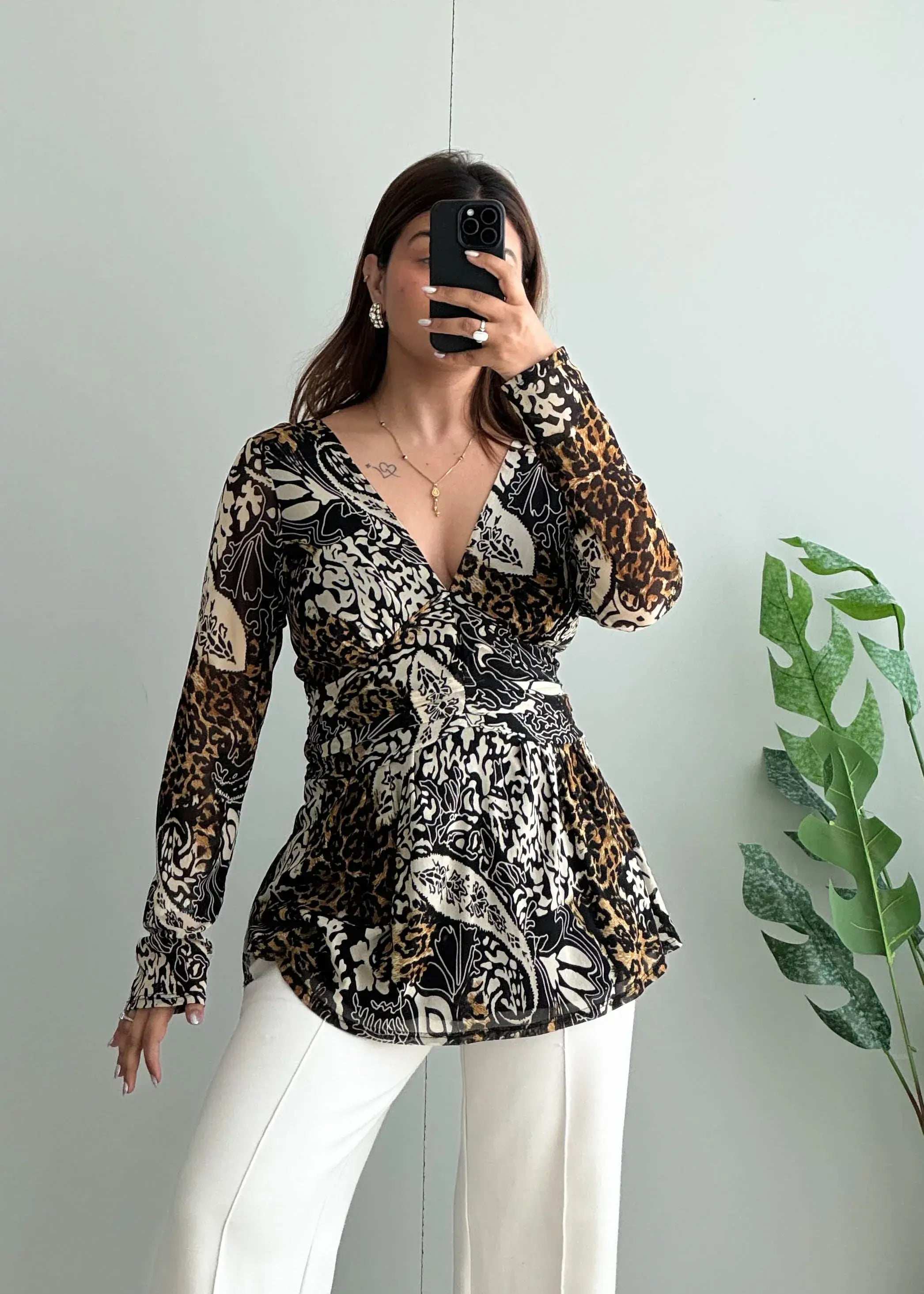 Size M-L, Y2K Inspired Animal Print Peplum Top for Women - Closet by Payal