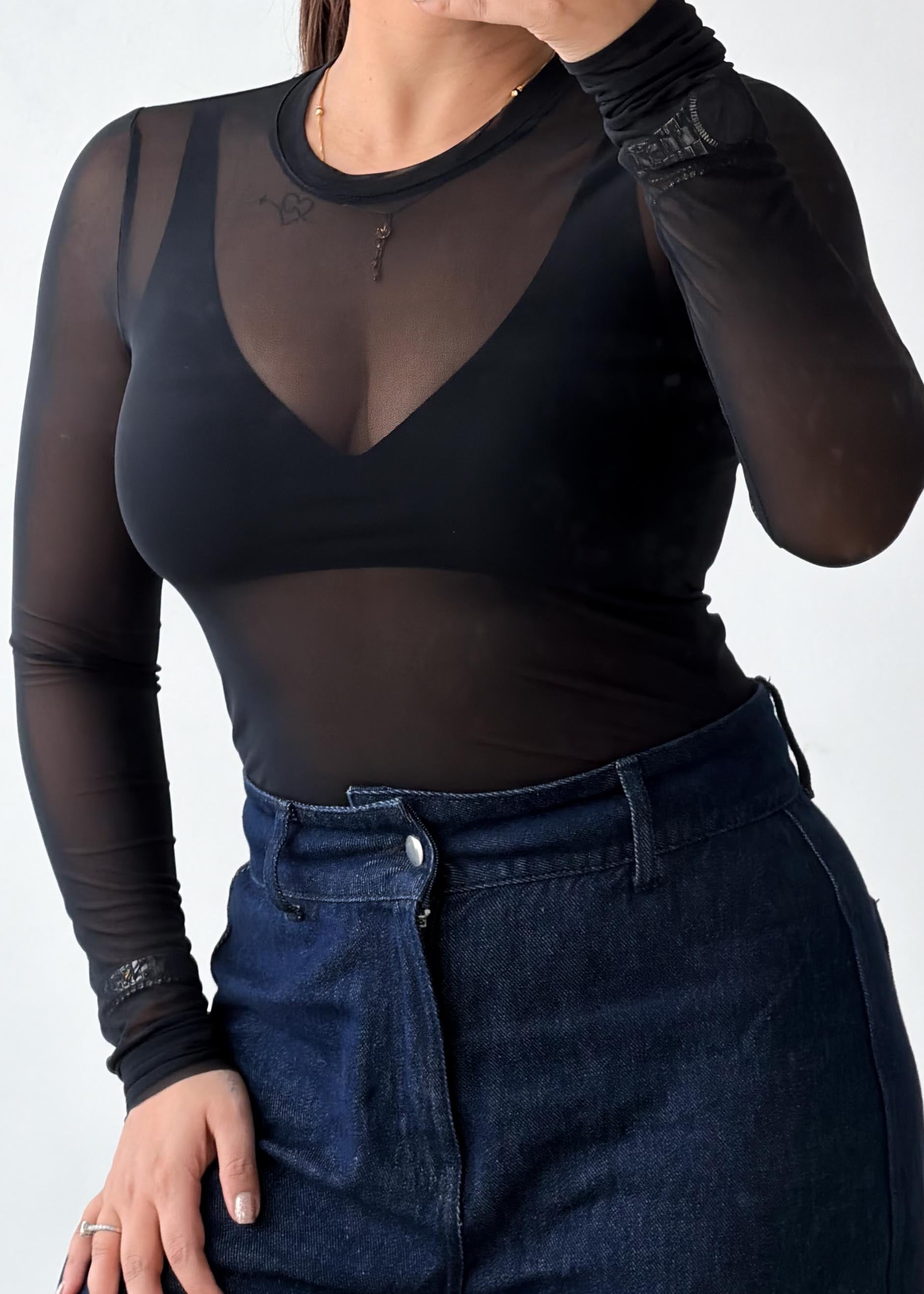 Size XS-S Black Sheer Mesh Top