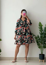 Size S-M, Black Floral Tiered Mini Dress