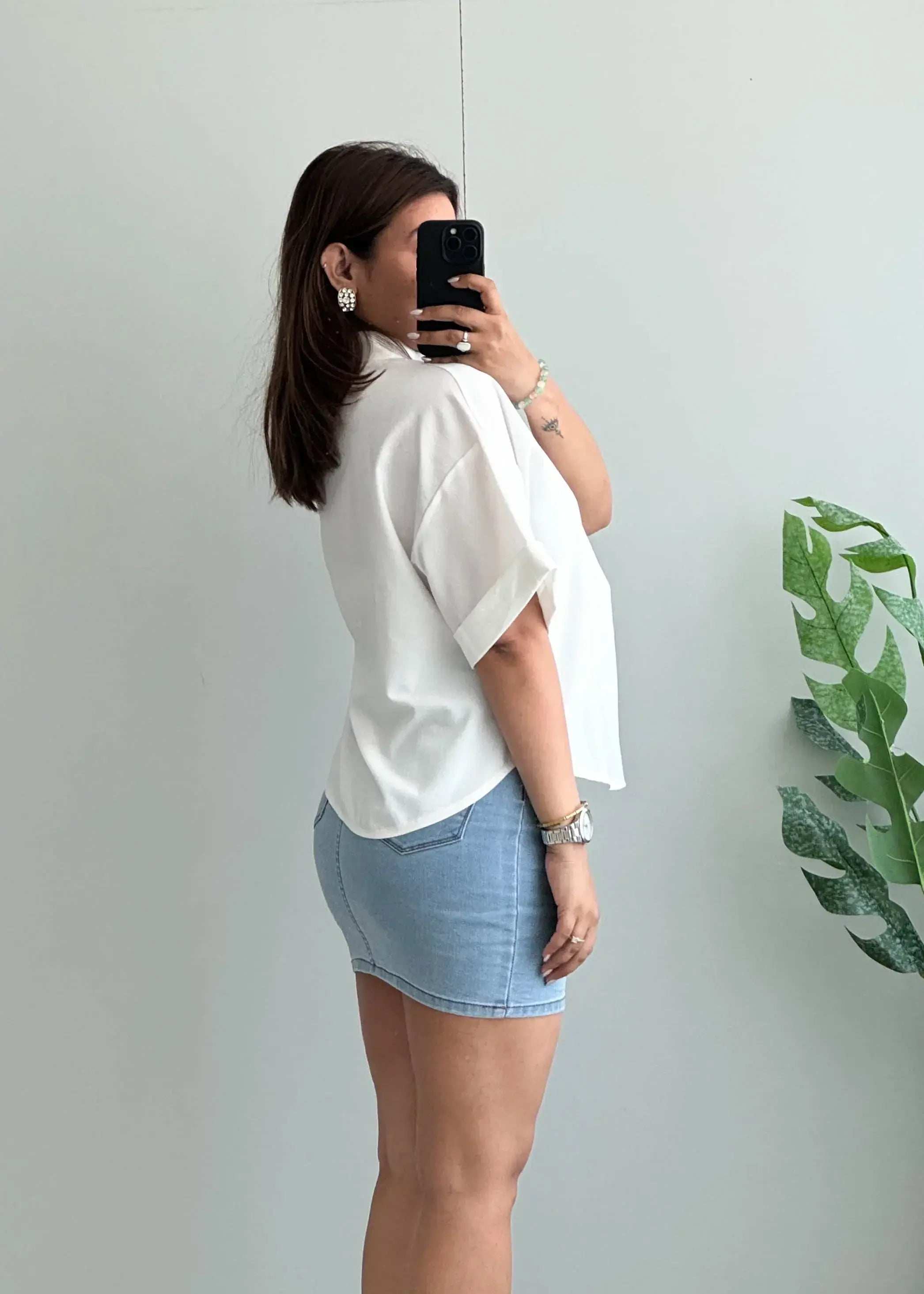 Size S-M, Minimal White Mandarin Collar Blouse for Women - Closet by Payal
