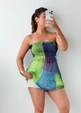 Size XS-M Multicolor Patchwork Smocked Tube Top