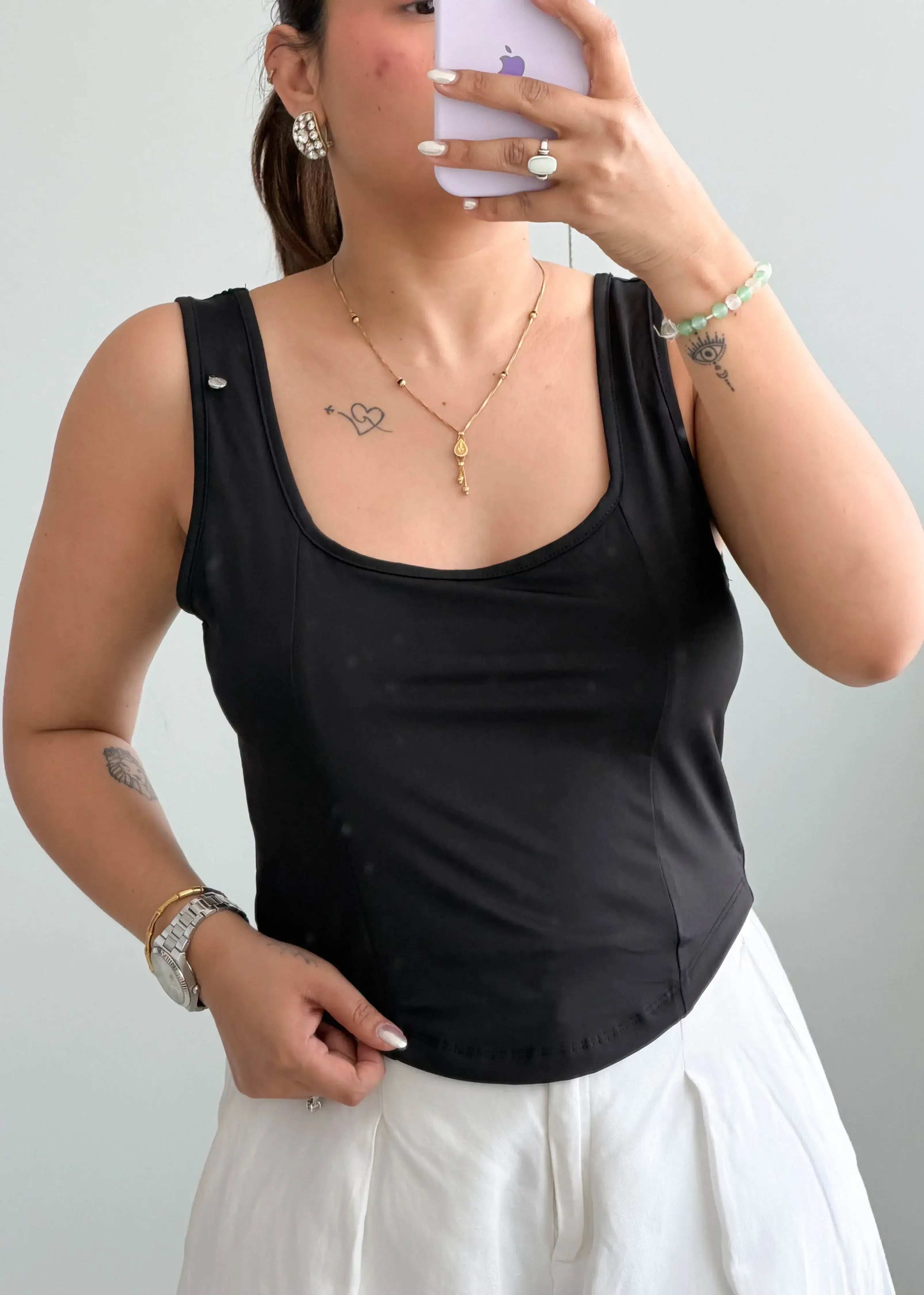 Size M-L, Black Scoop Neck Tank Top - Closet by Payal