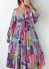 Size M-L Multicolor Patchwork Print Maxi Dress