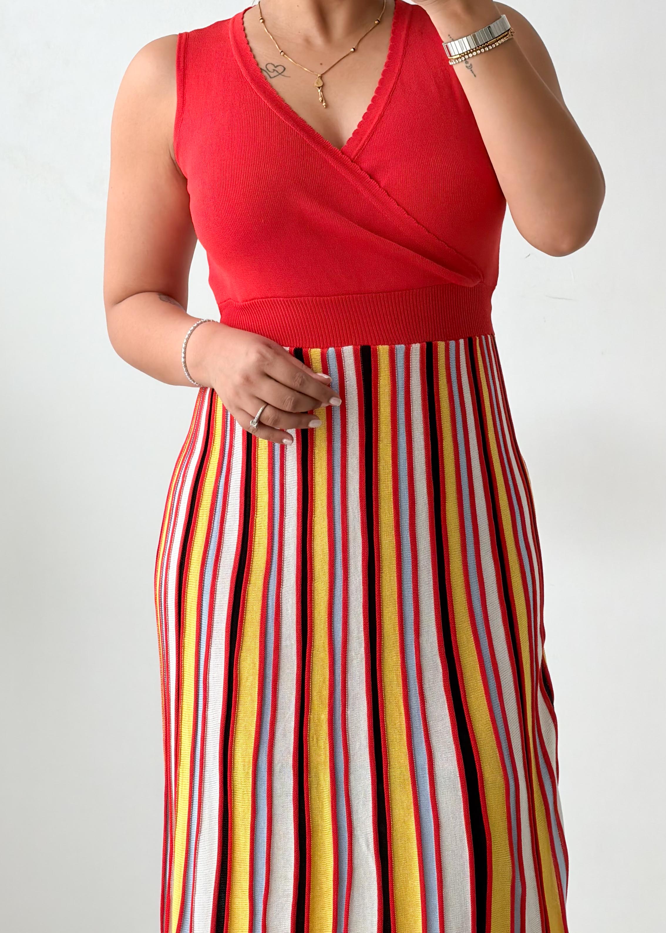 Size XS-S Red Multicolor Striped Knit Maxi Dress