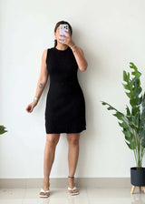 Size S-M, Black Sleeveless Ribbed Mini Dress - Closet by Payal