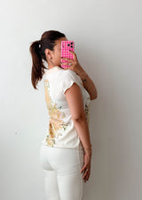 Size XS-S White Embellished Printed Polo Top