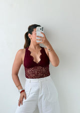 Size XS-S Burgundy Lace Halter Bodysuit