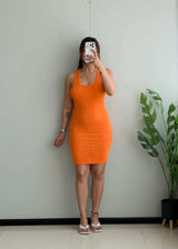 SIZE M-L, Bright Orange Ribbed Bodycon Mini Dress - Closet by Payal