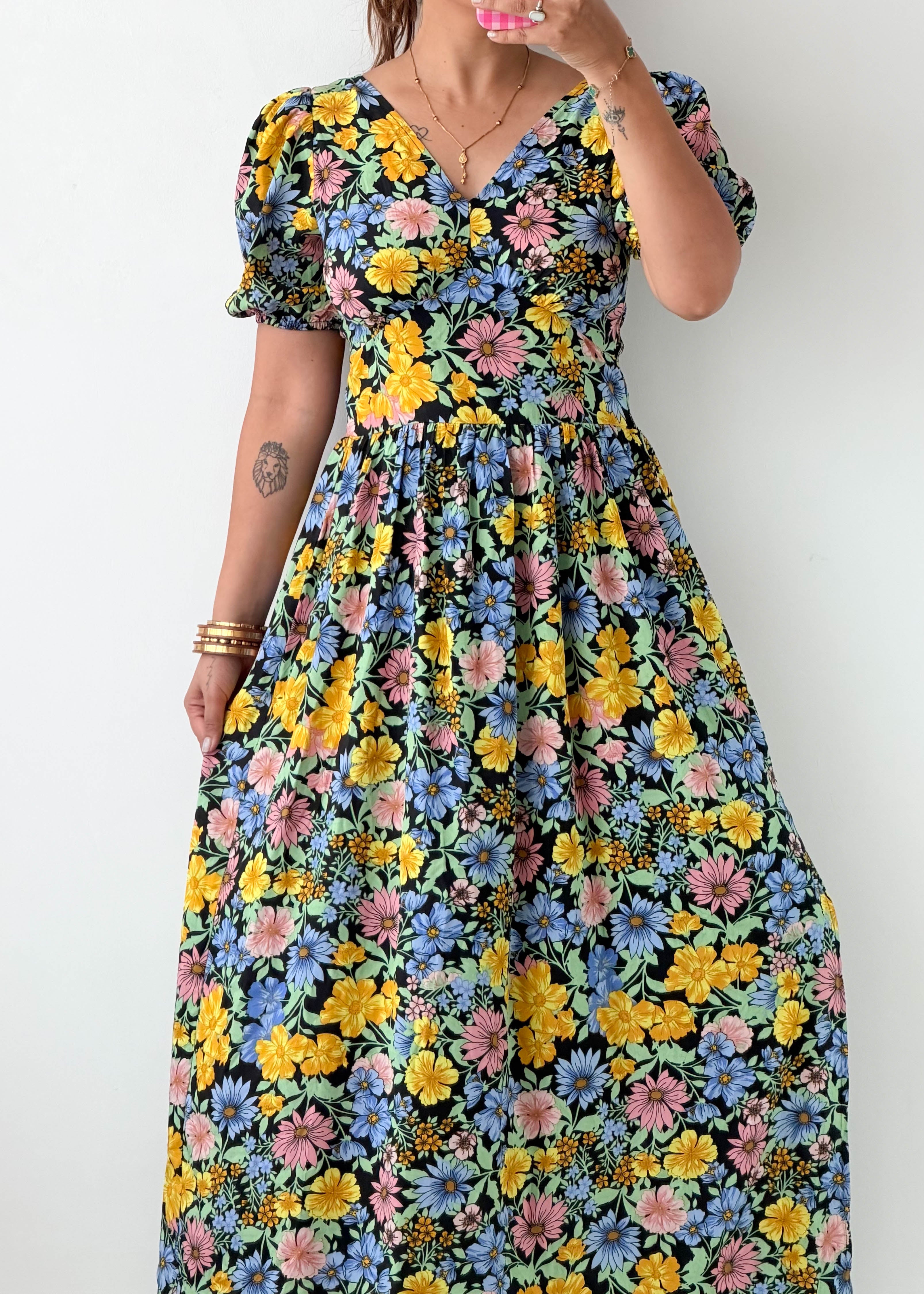 Size S-M Black Floral Maxi Dress